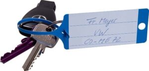 Klíčenky - visačky na klíče se štítkem a poutkem modré