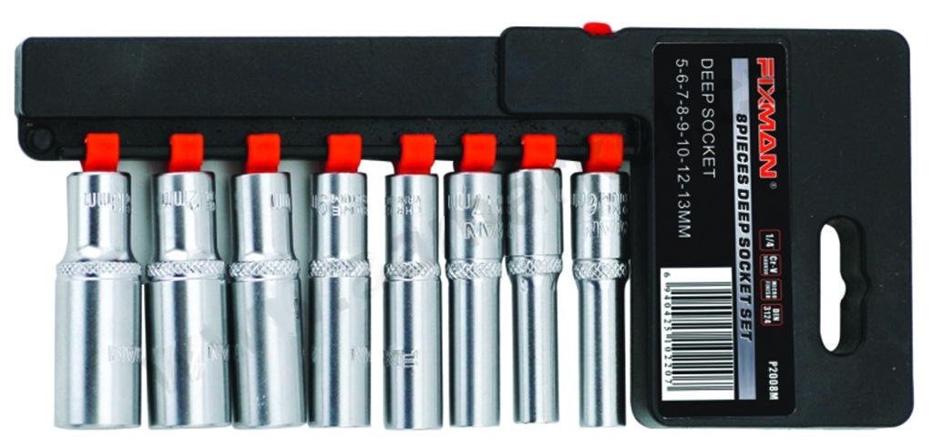 Sada dlouhých nástrčných 6-hranných hlavic 1/4" 8ks - FIXMAN